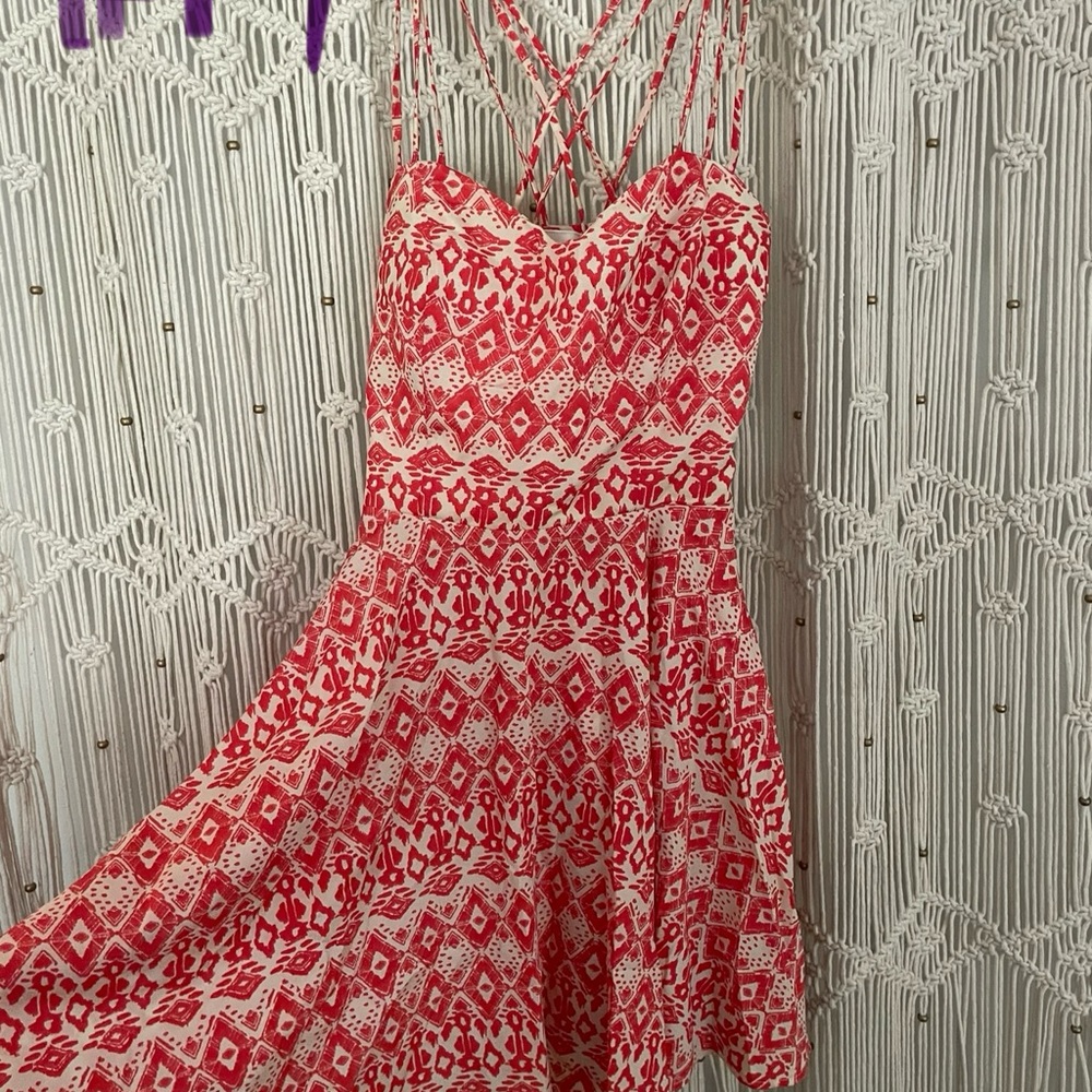 Red and White Patterned Women's Dress